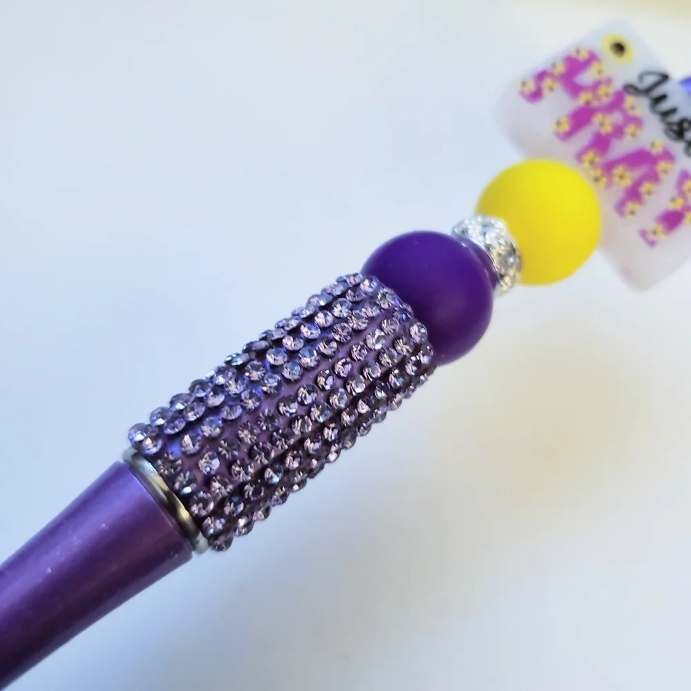 Handmade Purple Rhinestone Just Pray Sunflower Beaded Silicone Focal Bead Pen